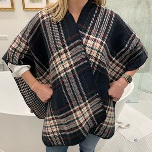 Tuckernuck Navy Plaid Herringbone Knit Poncho